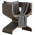 Modern Wooden Leisure Chair With Curved Frame Gray Cushion And Cozy Blanket
