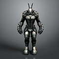 Sci Fi Game Movie Character With Armored Body Horned Head And Metallic Texture Design