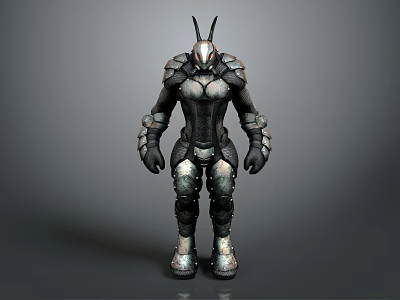 Sci Fi Game Movie Character With Armored Body Horned Head And Metallic Texture Design 3d model