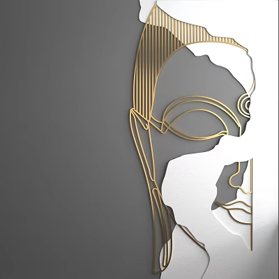 Modern Abstract Wall Decor with Gold Line Art Human Face Silhouette and Minimalist Design 3d model