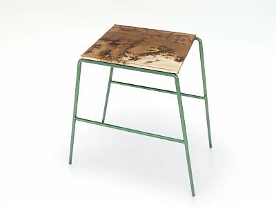 Modern Minimalist Side Table With Brown And Beige Textured Top And Green Metal Frame 3d model