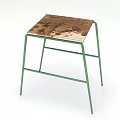 Modern Minimalist Side Table With Brown And Beige Textured Top And Green Metal Frame