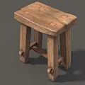 Rustic Wooden Stool With Solid Wood Construction Four Legged Design And Natural Texture 3d model