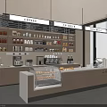 Bright Modern Coffee Bar Counter With Bakery Items Drinks And Ingredient Shelves