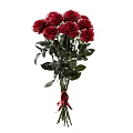 Fresh Red Roses Flower Bouquet With Green Leaves Tied In Red Ribbon