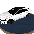 White Modern Sedan With Sleek Exterior And Black Wheels On Blue Floor