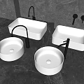 Modern White Countertop Washbasins With Black Faucets On Gray Marble