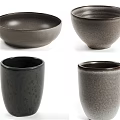 Minimalist Ceramic Vessels Including Bowls and Mugs in Gray and Black Textured Finish