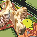 Modern Curved Office Building Design With Green Spaces And Landscaped Pathways