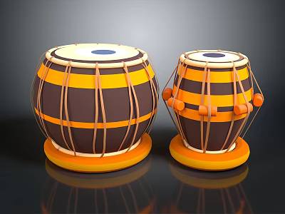 Household Items Two Drums With Yellow Brown Stripes White Top Blue Dot And Orange Balls 3d model