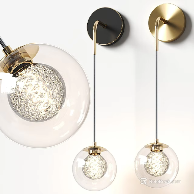Modern Decorative Wall Lamps With Glass Globe And Gold Black Metal Design 3d model 