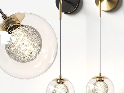 Modern Decorative Wall Lamps With Glass Globe And Gold Black Metal Design 3d model