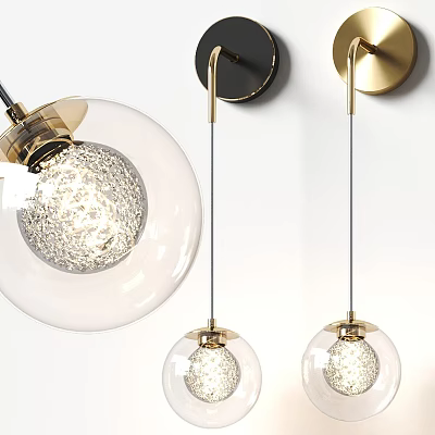 Modern Decorative Wall Lamps With Glass Globe And Gold Black Metal Design 3d model