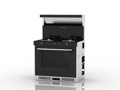 Modern Integrated Kitchen Appliance With Gas Stove Range Hood And Oven Control Panel 3d model