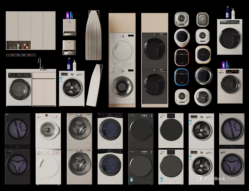 Modern Washing Machines With Various Designs And Different Color Options For Home Use 3d model 
