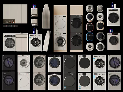 Modern Washing Machines With Various Designs And Different Color Options For Home Use 3d model