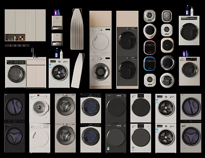 Modern Washing Machines With Various Designs And Different Color Options For Home Use 3d model