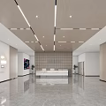 Modern Spacious Sales Office Interior With Reception Desk Display Screens And Ceiling Light Strips