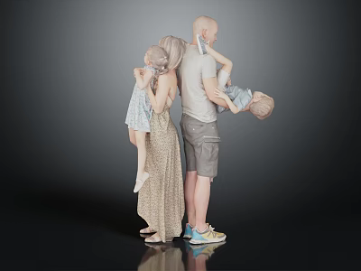 Family Group Standing Together with Parents Holding Two Young Children 3d model