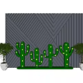 Black Chevron Patterned Wall With Green Cactus Light Decorations And Potted Plants
