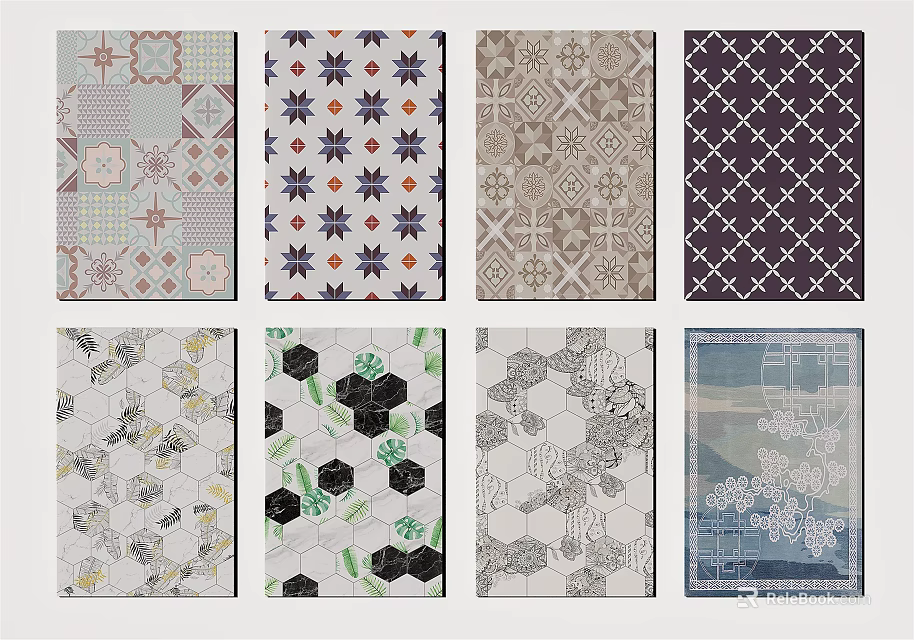 Square Rugs with Various Floral Geometric and Vintage Decorative Patterns 3d model