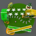 Spring Outdoor Decorative Display with Yellow Structure Girl Pointing Kite Decoration Cartoon Character Green Plants