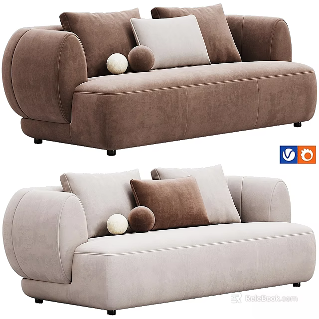 Brown And Beige Two Seater Sofa With Soft Pillows And Decorative Balls 3d model 
