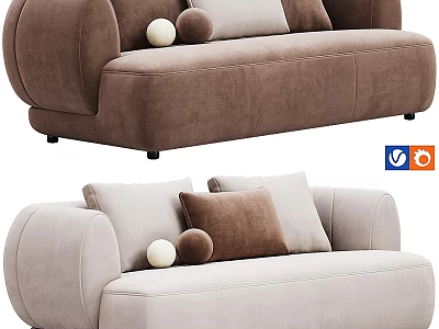 Brown And Beige Two Seater Sofa With Soft Pillows And Decorative Balls 3d model