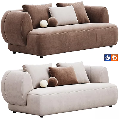 Brown And Beige Two Seater Sofa With Soft Pillows And Decorative Balls 3d model