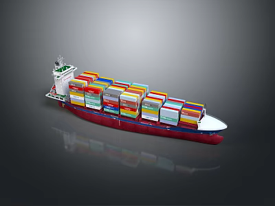 Large Container Ship Loaded With Colorful Containers On Calm Water Surface 3d model