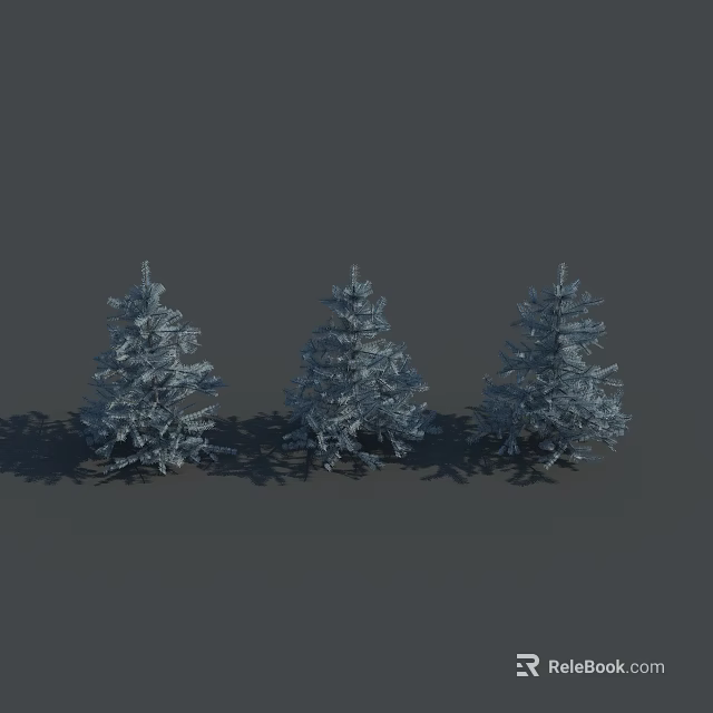 Three Tall Snow Covered Trees Standing In A Row With Shadows On Gray Background 3d model 