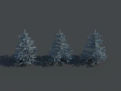 Three Tall Snow Covered Trees Standing In A Row With Shadows On Gray Background 3d model