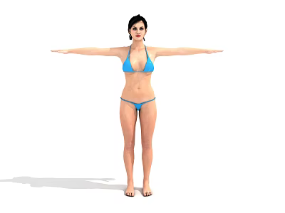 Woman in Blue Bikini Standing with Arms Extended Full Body Front View 3d model