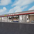 Convenience Store Exterior With Glass Facade Logo And Daily Necessities