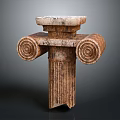 Architectural Classical Stone Column With Voluted Capital Textured Shaft And Ornate Details