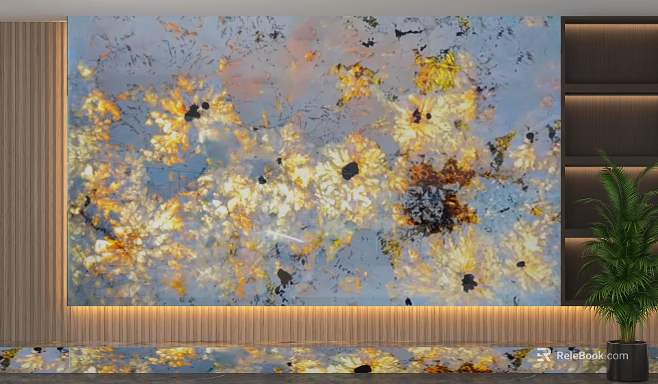 Artistic TV Background Wall Design With Abstract Golden Yellow Blue Pattern 3d model 