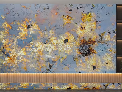 Artistic TV Background Wall Design With Abstract Golden Yellow Blue Pattern 3d model