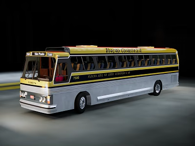 Vintage Style Yellow And Silver Mountain View Transit System Bus With Classic Design Elements 3d model