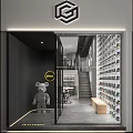 Modern Clothing Store Interior With Wall of Displayed Shoes Staircase And Clothing Displays