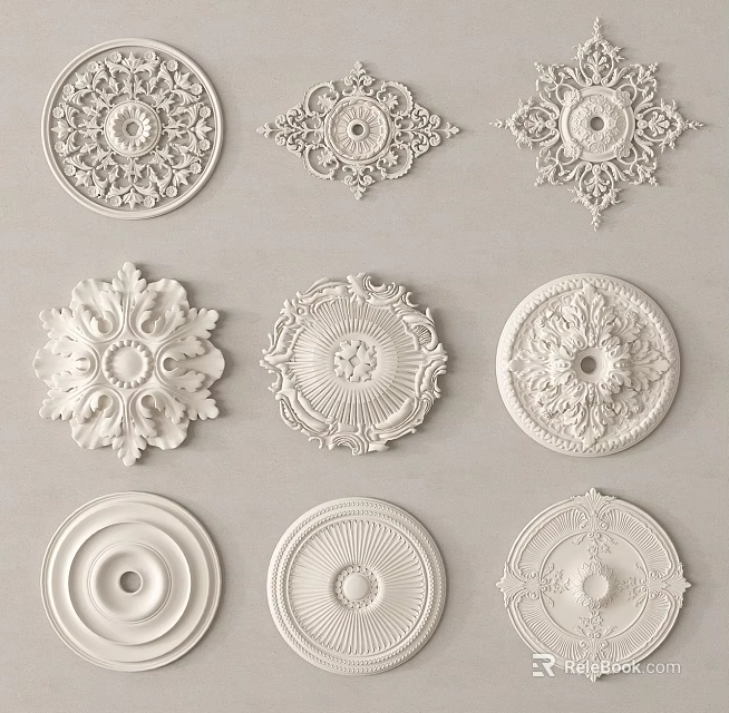 Ornate Intricate Carved Ceiling Medallion Designs For Interior Decoration Various Patterns 3d model 