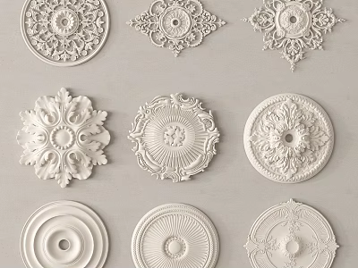 Ornate Intricate Carved Ceiling Medallion Designs For Interior Decoration Various Patterns 3d model