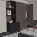 Modern Dark Wood Wardrobe With Storage Drawers And Decorative Items In Bedroom Setting