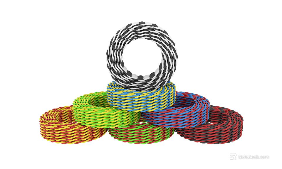 Colorful Woven Rings Stacked With Multiple Bright Colors And Intricate Patterns 3d model 