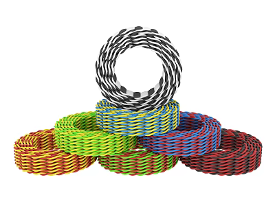 Colorful Woven Rings Stacked With Multiple Bright Colors And Intricate Patterns 3d model