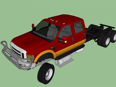 Red Chassis Truck With Yellow Accents Cab Design Front Bumper Guard 3d model