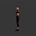 3D Female Game Character With Red Hair Strappy Top Green Pants And Arm Guards