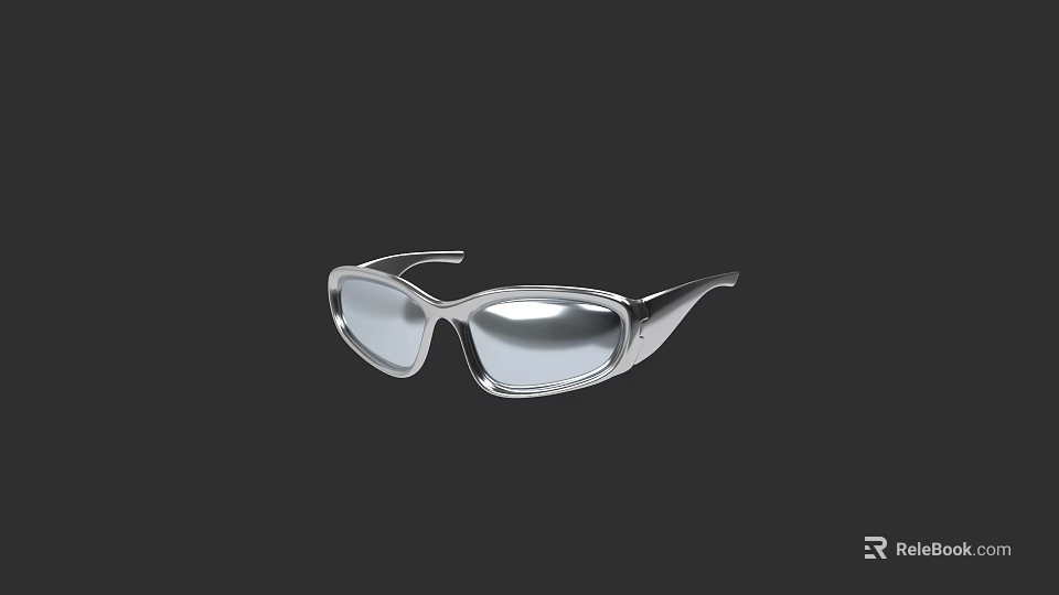 Trendy Modern Silver Sunglasses Featuring Stylish Frame And Reflective Lenses 3d model 
