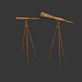 Classic Vintage Brass Telescopes With Tripod Stands On White Background