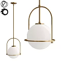 Modern Pendant Light With Golden Metal Frame And White Globe Shade Hanging Design