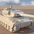 Modern Military Tank With Large Gun Barrel On Desert Terrain Under Sky